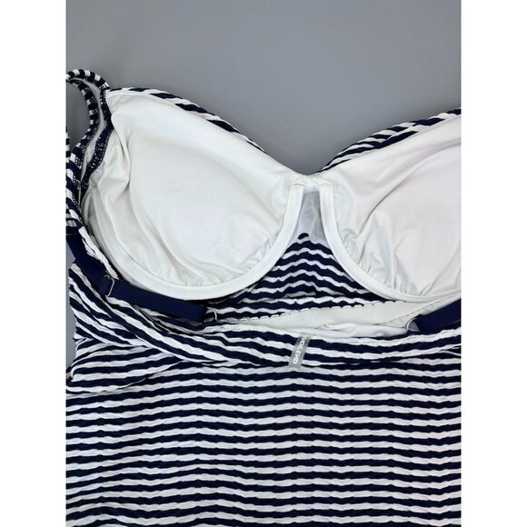 Lands' End women's 16 navy white striped textured underwire‎ tankini swim top - Picture 5 of 6